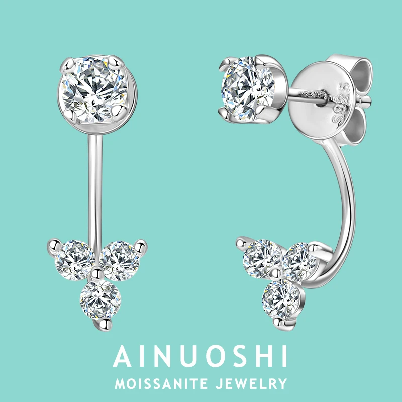 

AINUOSHI 4mm 2.5mm Moissanite Earrings 925 Sterling Silver Front Back Double Sided Stud Earring For Women Girls Party Jewelry