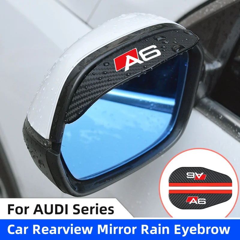 2PCS Car Rearview Mirror Rain Eyebrow For AUDI A1 A3 A4 A5 A6 A7 A8 Q3 Q7 Q8 Carbon Fiber Sun Visor Shade Cover Protector Guards