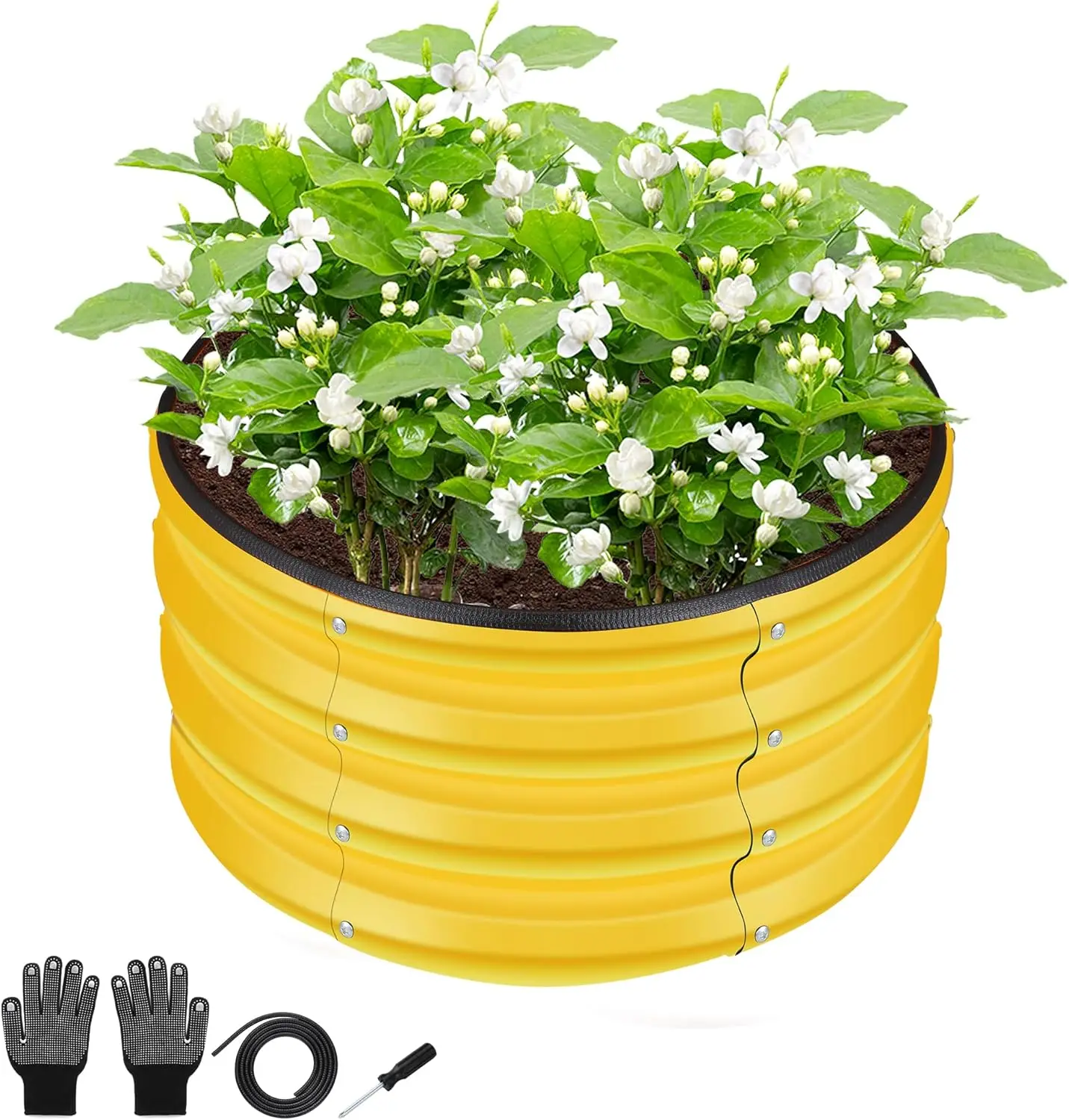 

Raised Garden Bed, 0.6 mm Galvanized Steel Round Planter Box, Open Bottom, Yellow, 2 x 2 x 1 FT