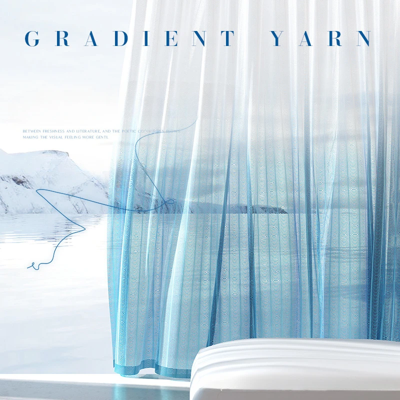 

Fantasy Gradient Blue White Tulle Sheer Curtains for Living Room Bedroom Dining Thermal Insulation Sunscreen White Tulle Window