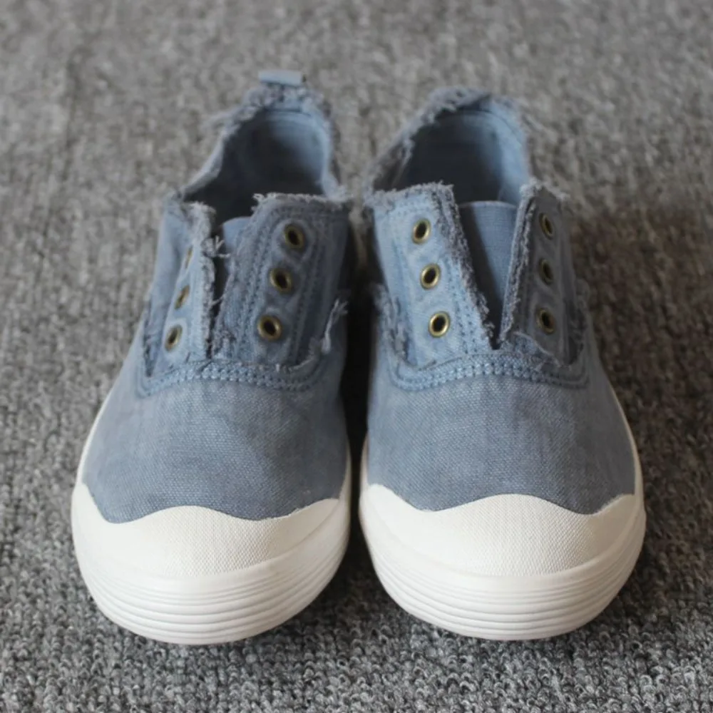 Low Cut Fabric Shoes for Women's New with Frayed Edges Washed Canvas Shoes Old Style Flats Comfortable and Versatile Shoe Womens