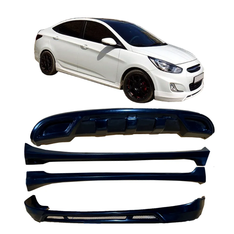 Auto Body Systems Pp Wide  Kit Front Bumper Lip, Rear  Lip and Side Skirt For Hyundai accent 2012