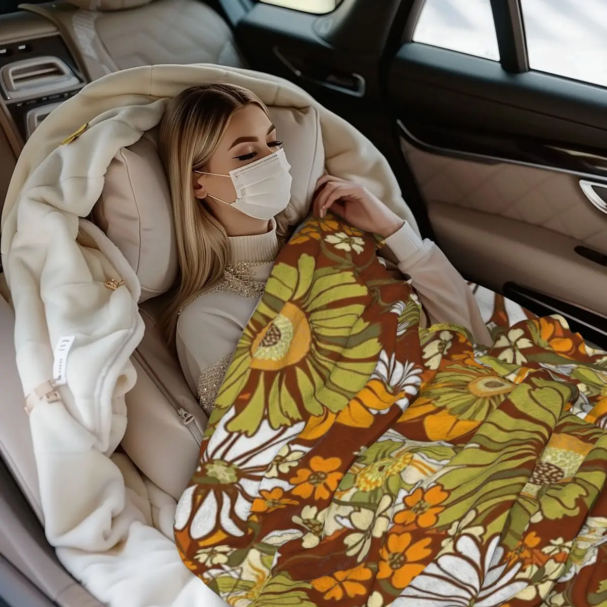 

Soft Cozy Throw Blanket for Sofa Bed s Retro Vintage Flower Power Boho Pattern in Orange Brown Tapestry Design Home Decor