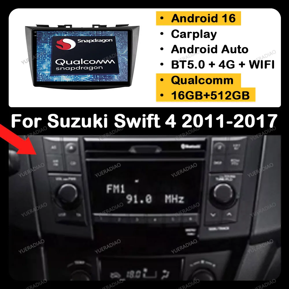 Android 16 Autoradio für Suzuki Swift 4 2011 - 2017 Multimedia-Videoplayer NAVI GPS Carplay Android Auto 2DIN 4G WIFI QLED DSP