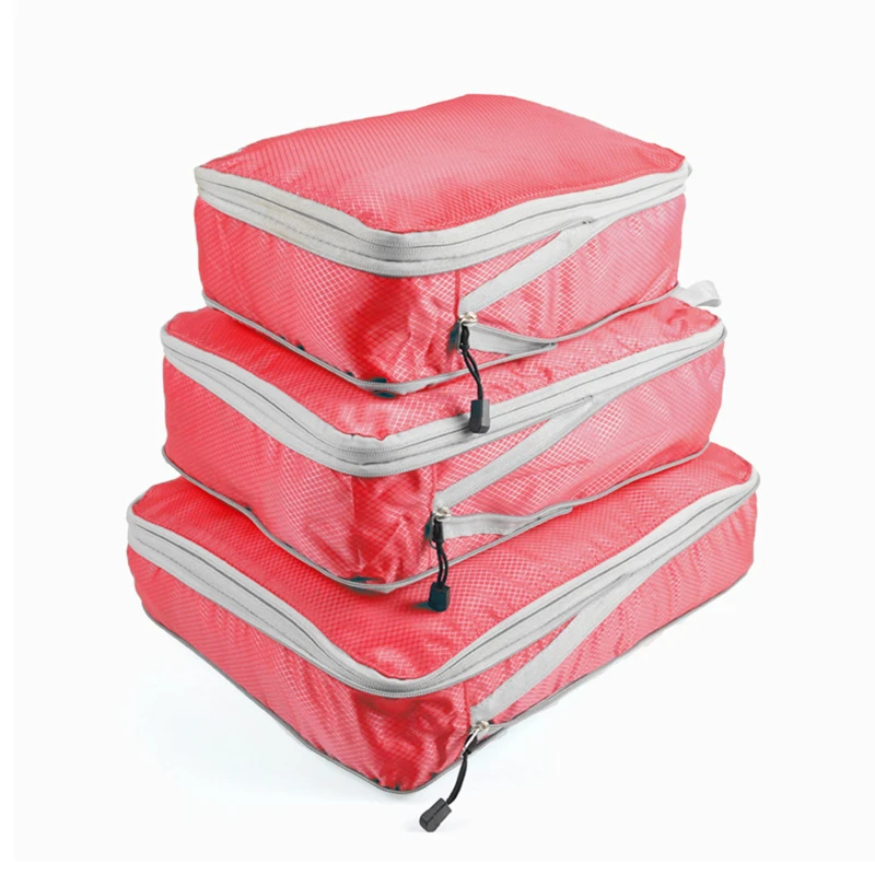 3PCS Compressed Packing Cubes Travel Storage Organizer Set Mesh Visual Luggage Portable Convenient Lightweight Suitcase Bag