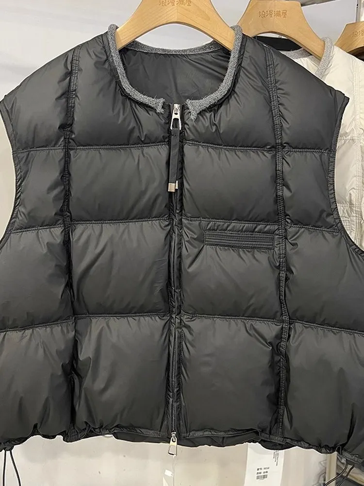 

Элегантный белый пуховый жилет для женщин, утепленная безрукавка в стиле «хлебный пуховик», для повседневной носки, утолщенная, зимняя новинка