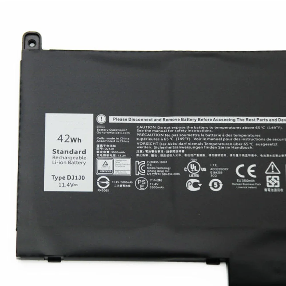 Imagem -03 - Brand Novidades Original Dj1j0 11.4v 42wh Bateria do Portátil para Dell Latitude 12 7280 7290 13 7380 7390 14 7480 7490 3-cell