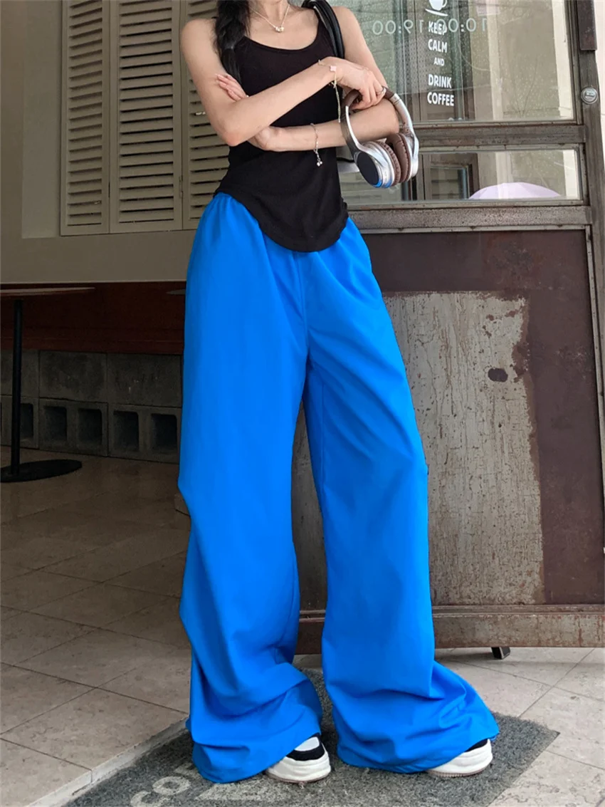 

Alien Kitty Blue Pants Wide Leg Loose Daily Solid New Women Chic Summer Office Lady 2024 High Waist Slim Casual All Match