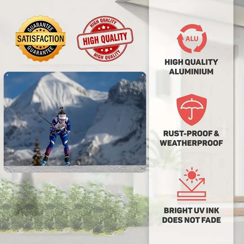Jeanne RICHARD At the Biathlon Poster Retro 3D Printed Metal Signs Customized Wall Hanging Gift for Wand Deko Decoration Room