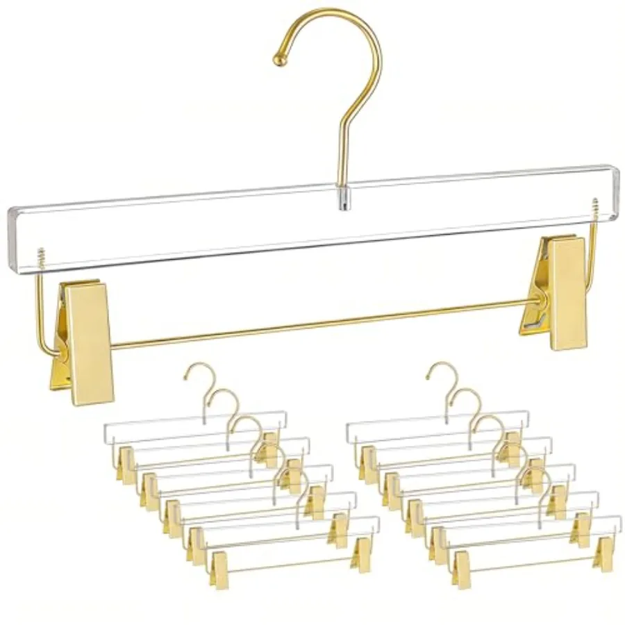 

Besser Gold Acrylic Hangers10 Pack Clear Hanger with Gold Hook Luxurious Skirt Pants Hangers Clips for Clothing Closet Storage