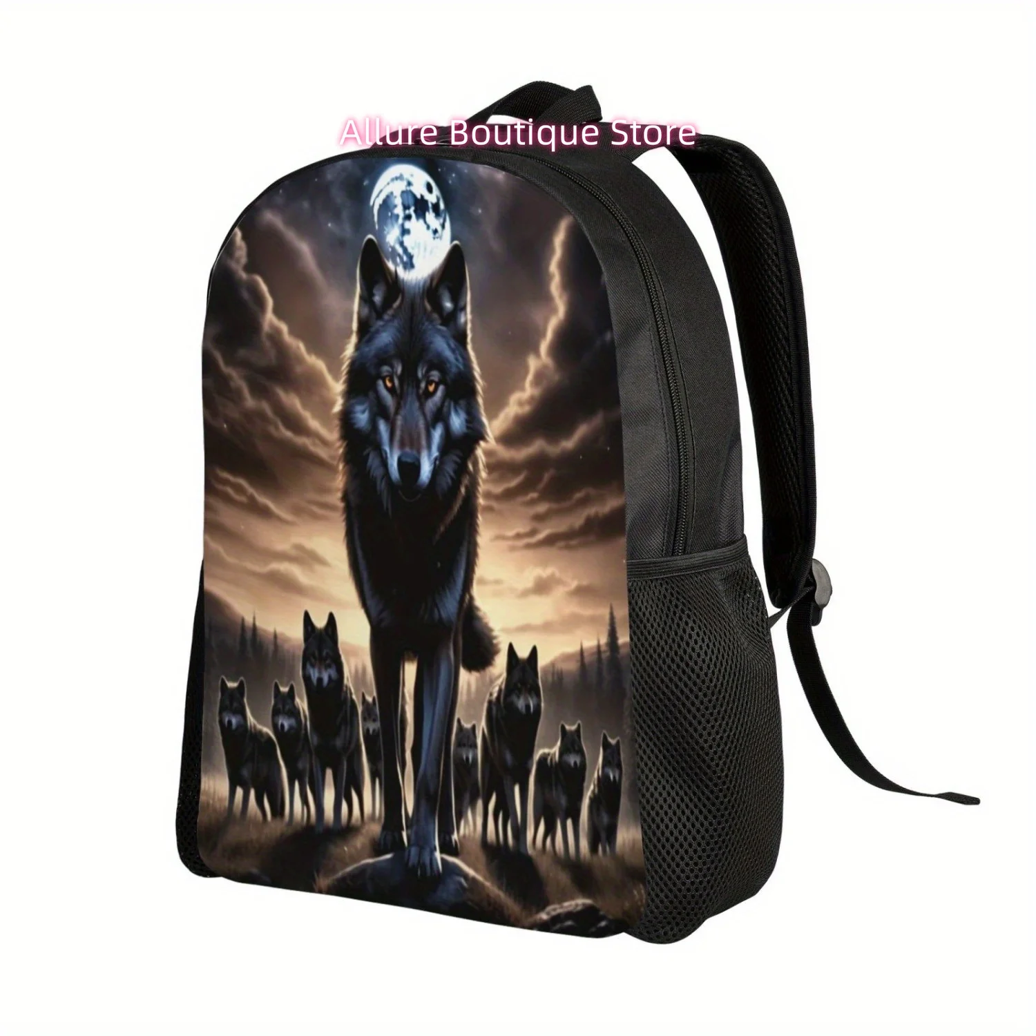 Wolf-Themed Multi-Purpose Backpack - Lightweight, Adjustable Straps for Daily Commute & Travel, Durable Polyester Laptop Bag wit