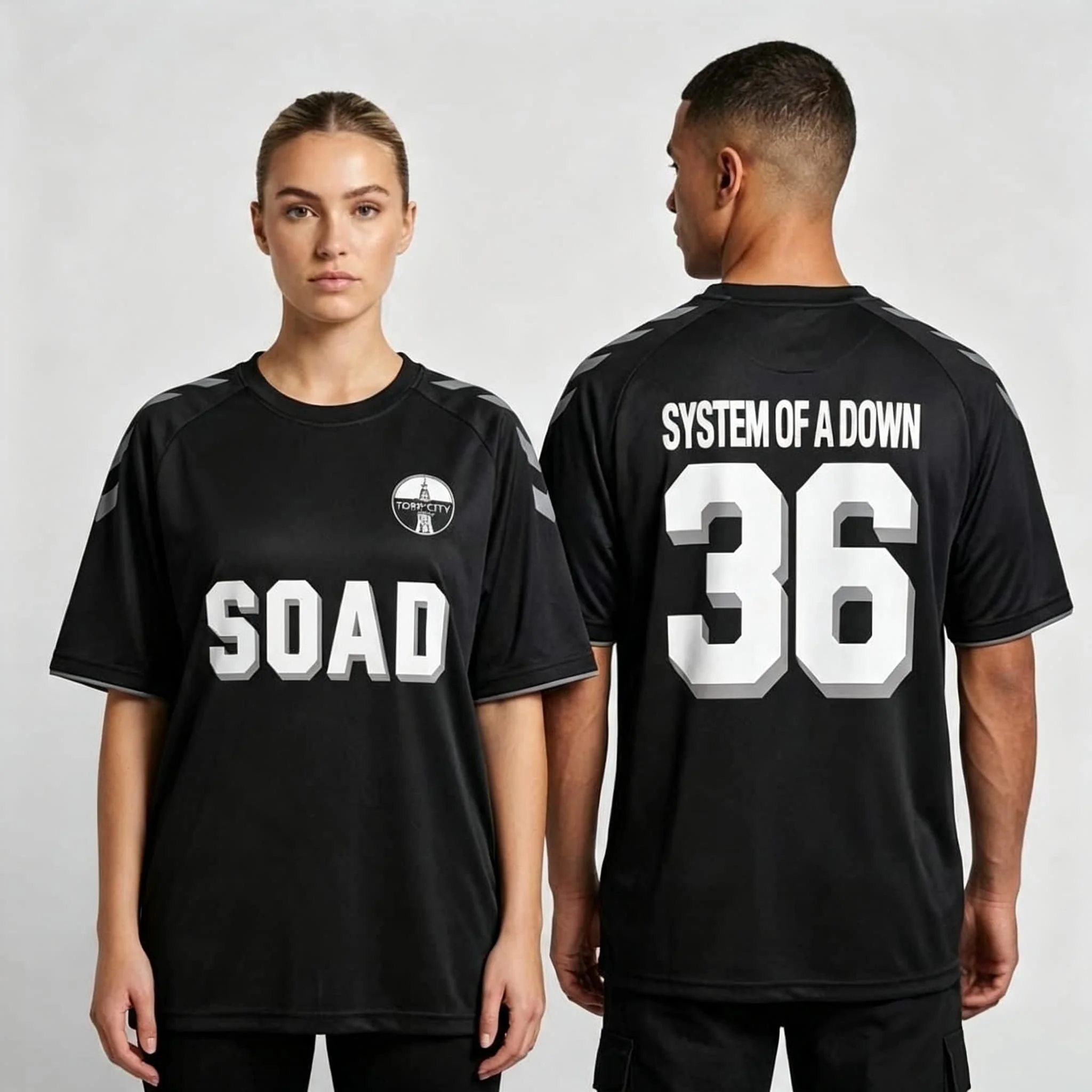 Vintage System of A Down SOAD 36 Football Jersey Black Sleeve Short Sleeve T-shirt Metal Rock Band Tee Casual TopFamily Matching