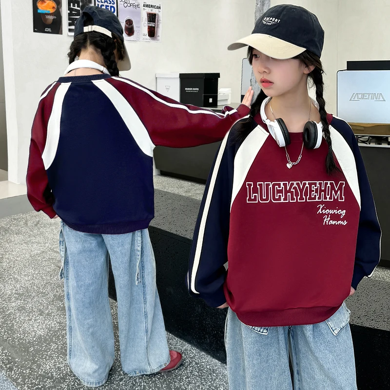 

Autumn Kids Clothes Girls Letter Print Sweatshirt Fashion Stylish Outerwear Children Spring Sports Casual Top 5 7 9 11 13 14 Y