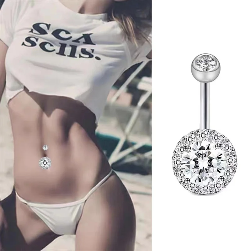 FTCY 14G Stainless Steel Belly Button Rings for Women Men CZ Curved Navel Rings Skull Belly Button Body Piercing Jewelry