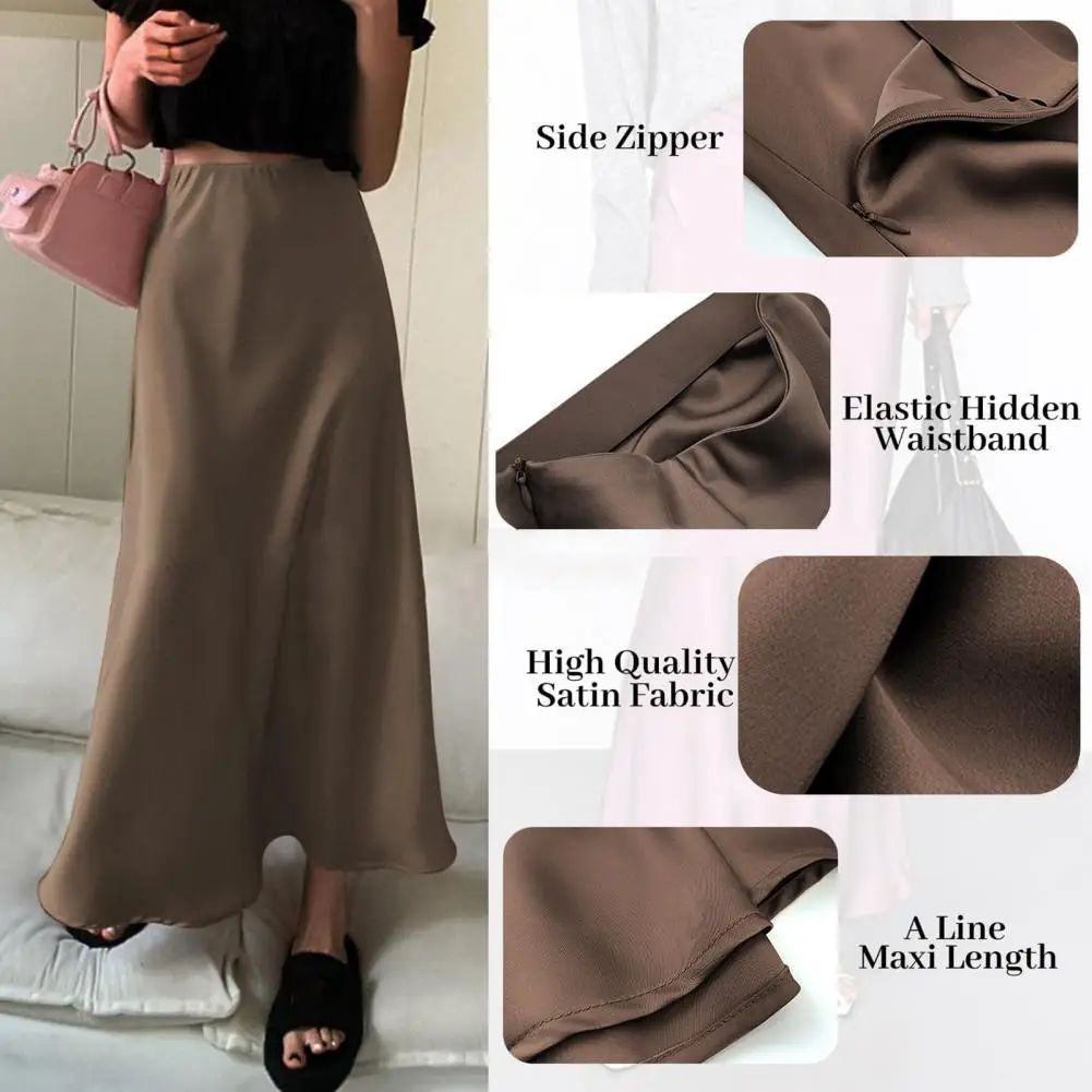 

Elegant Skirts For Women Faux Silk Satin Skirt High Waist Fishtail Skirt A-Line Solid Color Glossy Office Lady Skirt Workwear