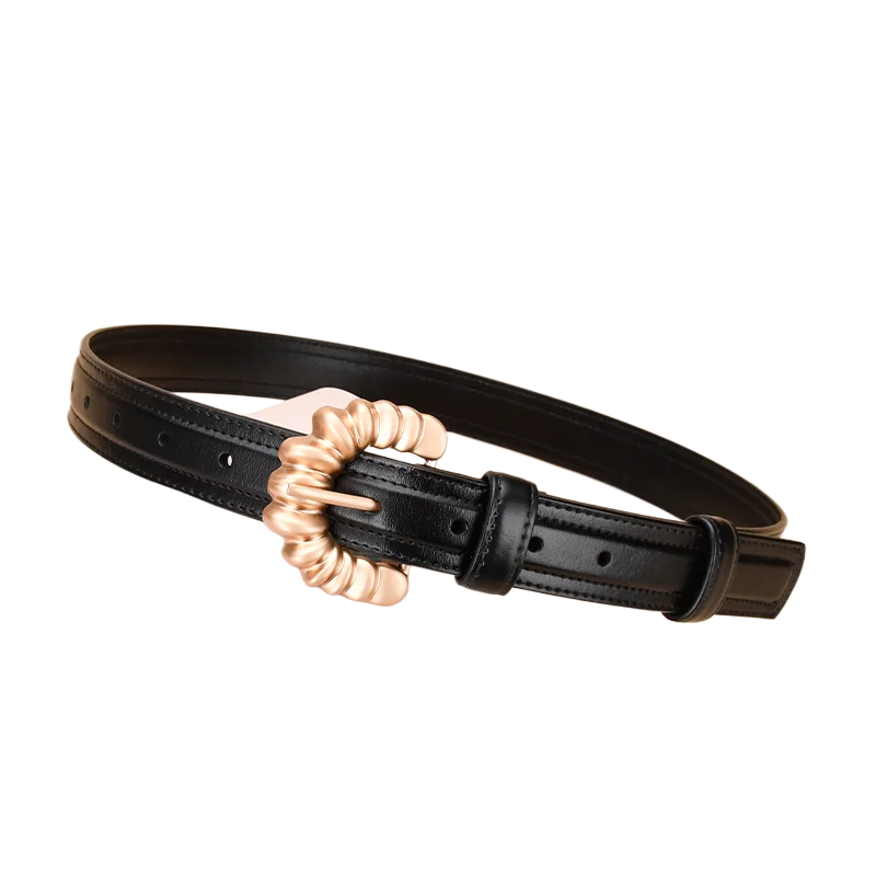 Women's belts, irregular letter buckles, simple belts, real cowhide, versatile women's belts