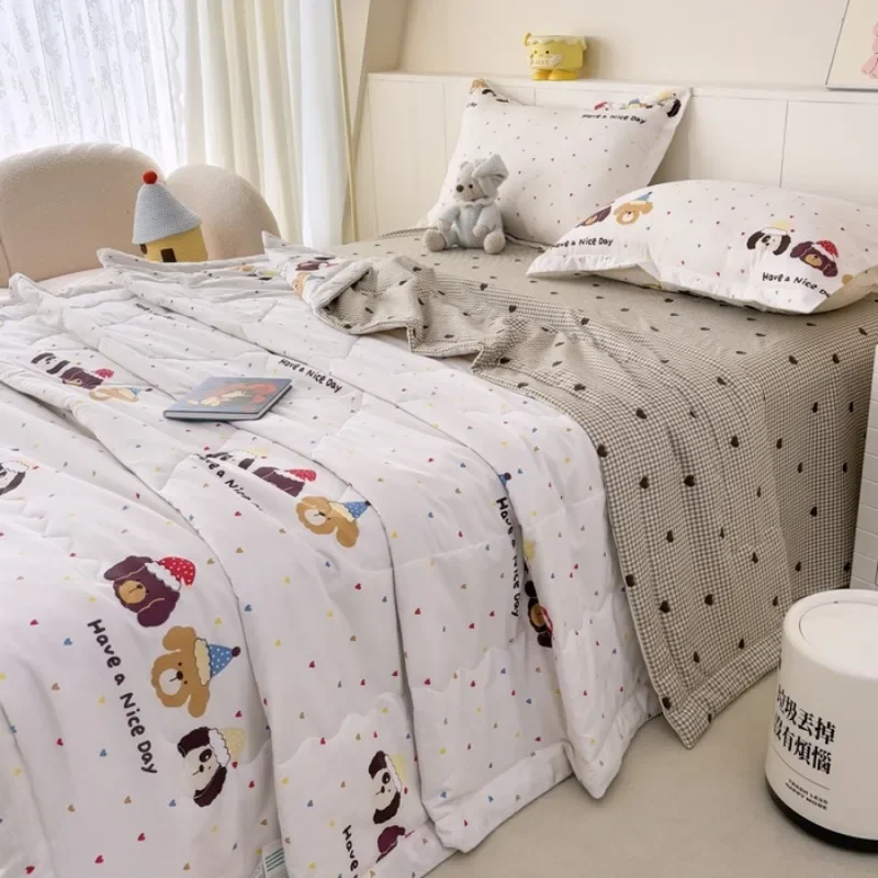Image 3: 2025 nouveau super doux classe A nuage coton coton gluant nuage lavé coton été couette quatre pièces ensemble été mince couette