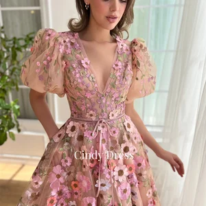 Rosa Pufferhülle Pink Die 3D -Linie Blumen Fette elegante Partykleider Frau Nacht Gala Abschlussball 8 Hauptverkäufe Hochzeitskleid für Chubby - №6