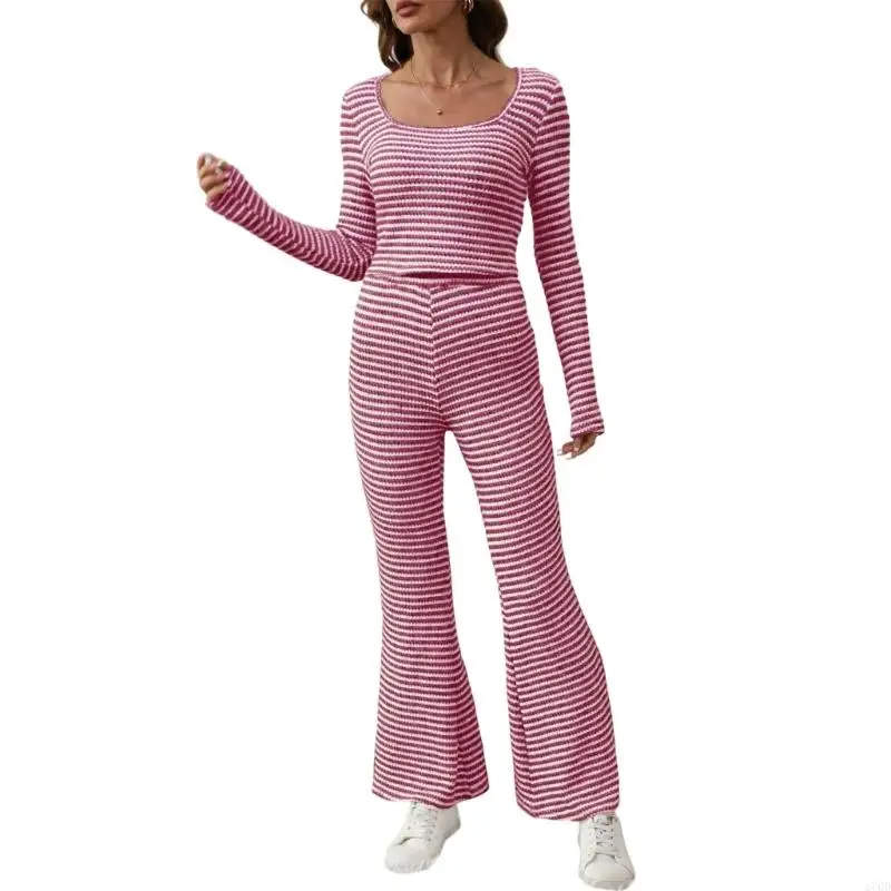

Women's Striped Autumn Home Wear Long-Sleeved Top Fashionable Ladies Suit