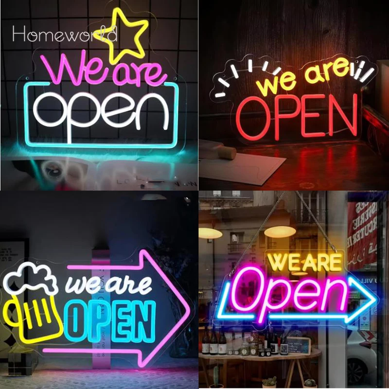 

We Are Open Neon Sign Adjustable Brightness LED Neon Light Signs by USB for Window Shop Bar Salon Cafes Restaurant Pubs Decor