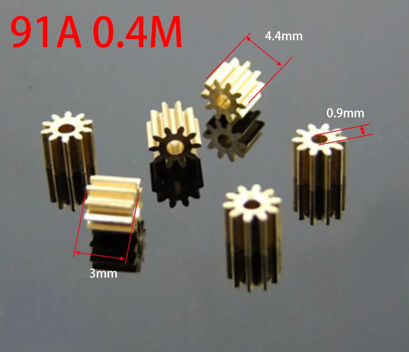 91A 0.4M Brass Gear 9T 4.4mm Diameter Copper Pinion Tight for 1mm Motor Shaft Toy Aircraft Plane Aecessory10pcs/lot