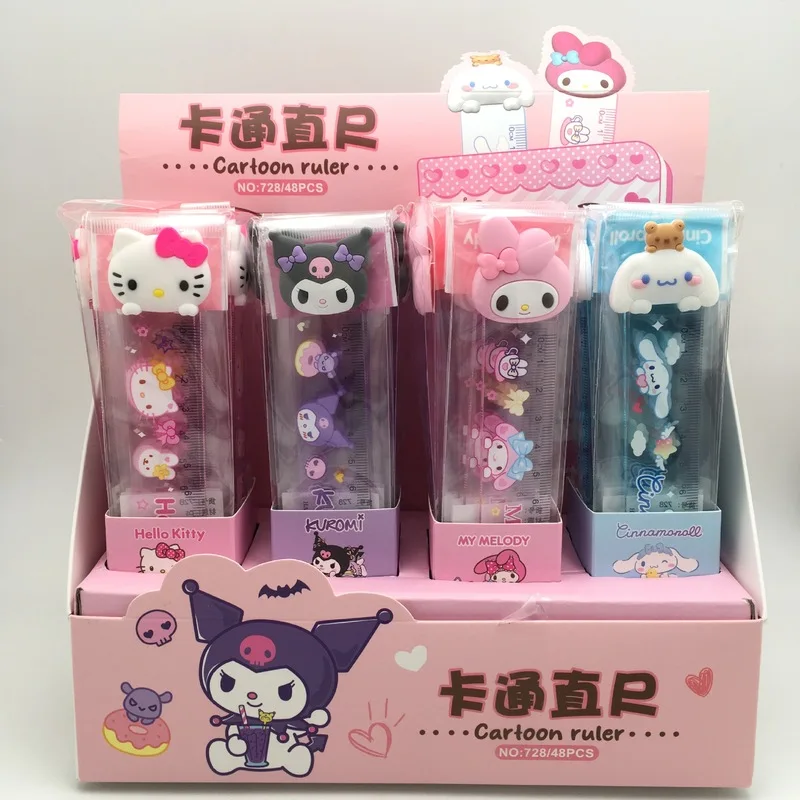 New 48pcs/box Sanrio New Kawaii Cinnamonll Pochacco Straight Edge 15cm Student Acrylic Ruler Learning Gifts Stationery Wholesale