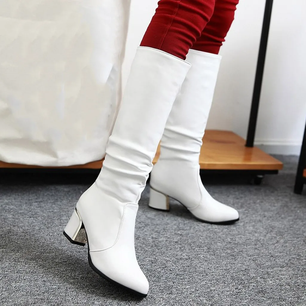 High Knee Heel Fashion Boots High Winter Snow Warm Sexy Boots Shoes Women's women's boots High Boots for Women Wide Calf