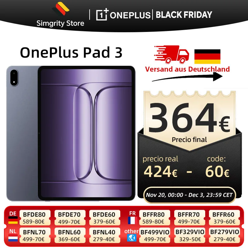 OnePlus Pad 3 الإصدار العالمي للكمبيوتر اللوحي Snapdragon 8 Elite شاشة 13.2 بوصة 144 هرتز دقة 3.4K 8 مكبرات صوت واي فاي 7 أندرويد 15