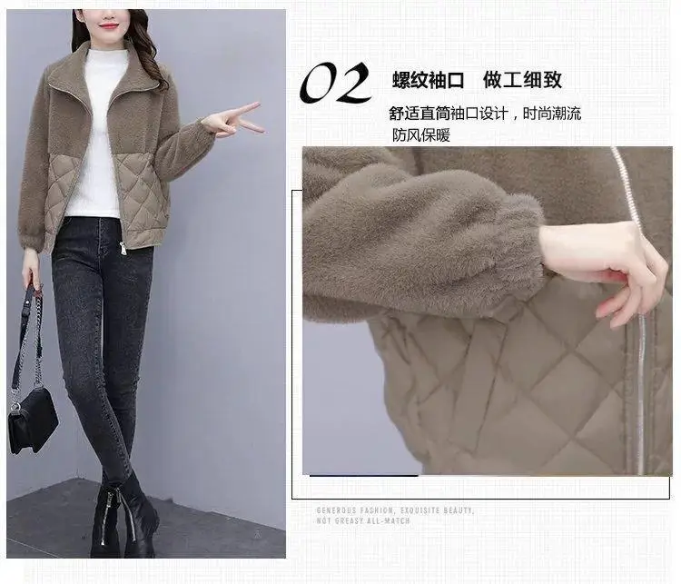 Lamb Wool Zipper Hoodie for Women Korean Cotton Jacket Short Thick and Plush Jacket