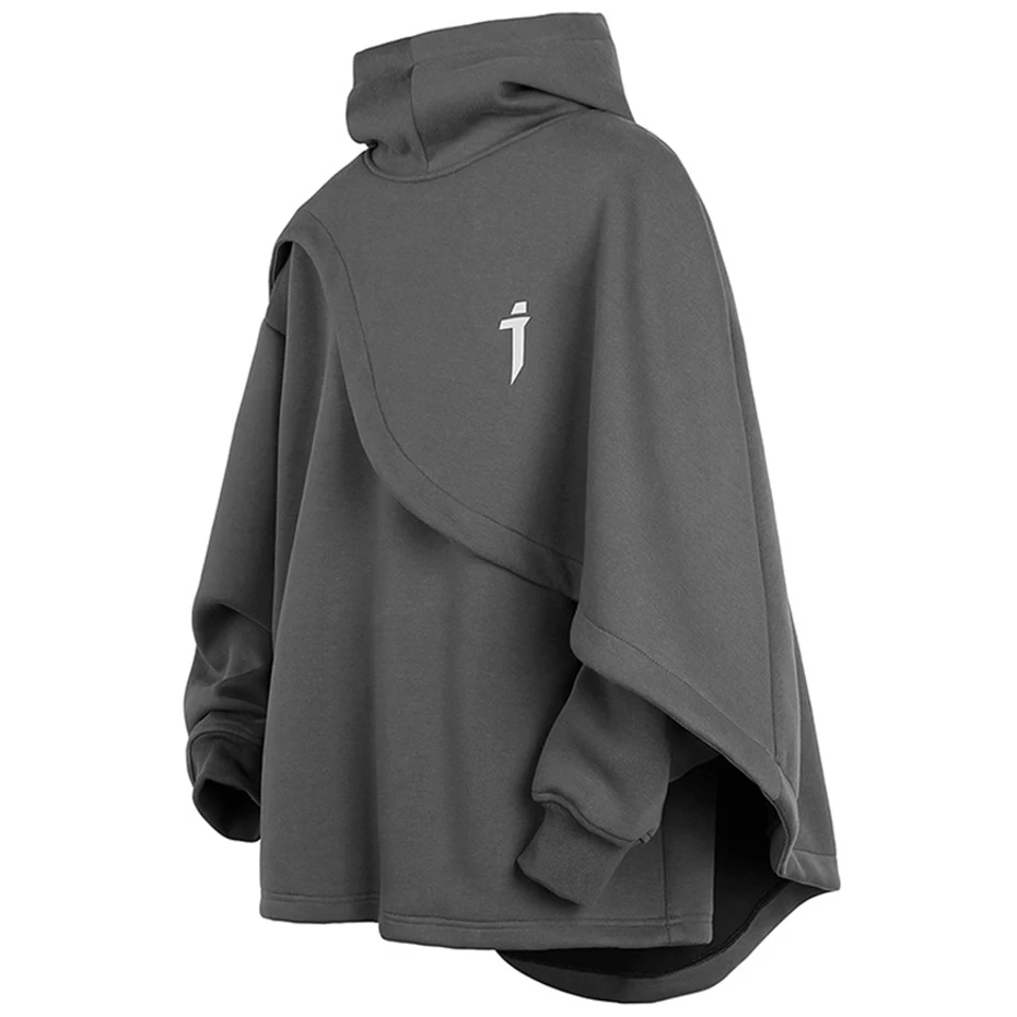 Moda Hoodies Manto para Homens, Streetwear, Techwear Hoodie, Pullovers, Preto, Cinza, Grande, Camisola de gola alta, Unisex