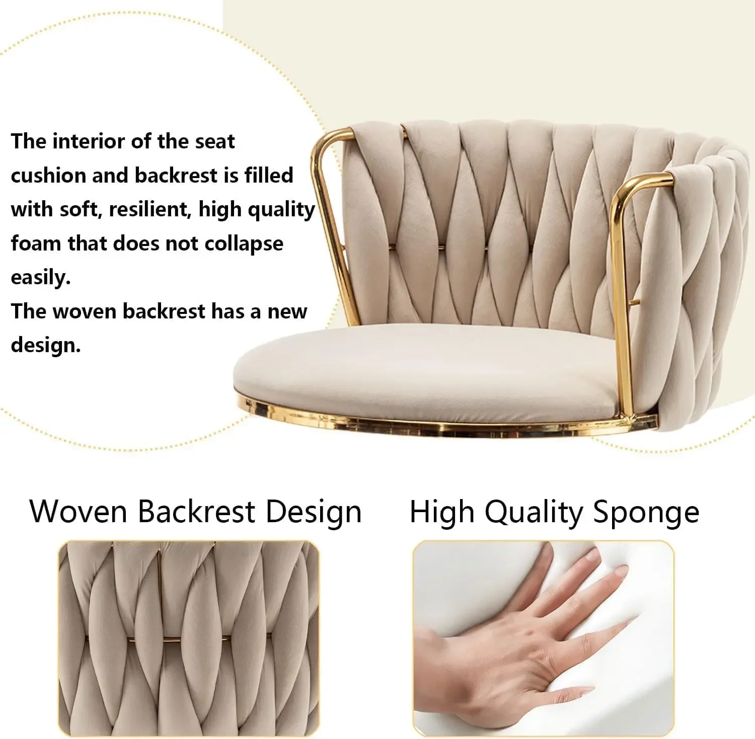 Set di 3 sgabelli da bar in velluto dorato, sgabelli da bar girevoli ad altezza bancone con schienale, sgabelli da bar in tessuto regolabili per isola della cucina,