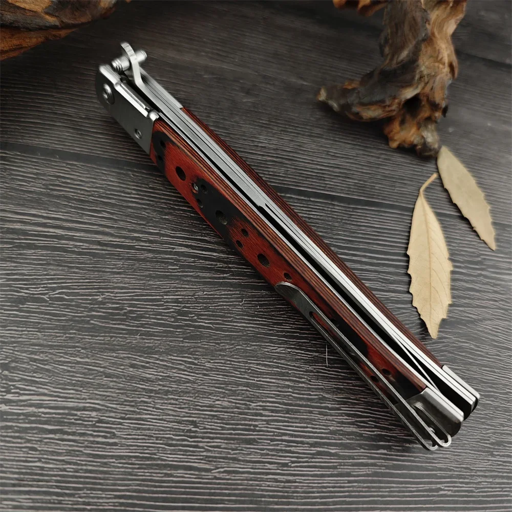 Folding Pocket Knife Stiletto 440C Blade Colored Wood High Qiality Outdoor EDC Camping Hiking Tool Survival Hunting Knife