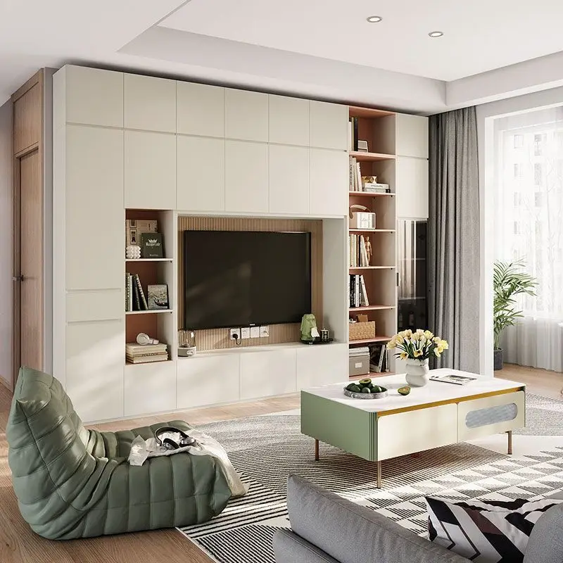 Solid wood about modern living room high side cabinet rack integrated combination floor against the wall