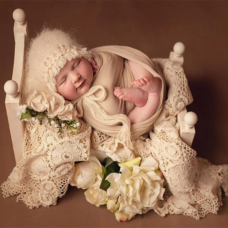 Lace Newborn Photography Blanket Solid Color Baby Pillow + Background Blanket Two-piece Set Baby Photo Shoot Filled Background