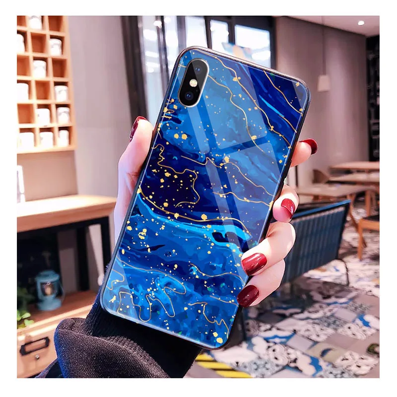 Colorful Marble Glass phone case For iphone 15 14 13 Pro Max 12 11 Pro Max XS Mobile Phone Case Funda