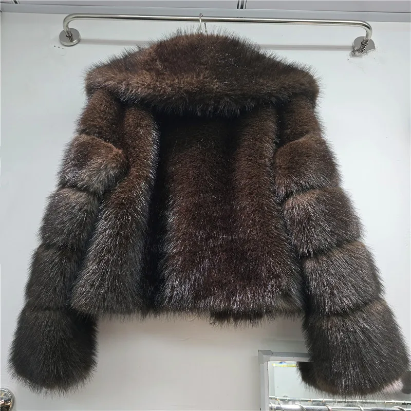 HKSH Women Faux Fur Short Coat High-End Vintage Solid Color Turn-Down Collar Casual Loose Warm Jackets Autumn Winter New HK27725
