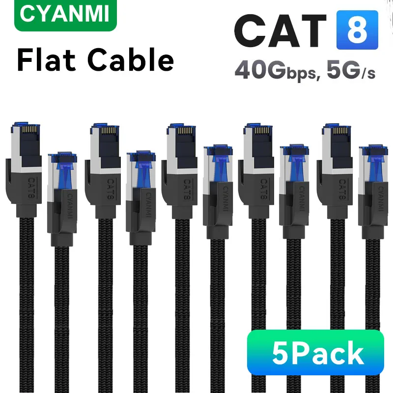 

CYANMI 5PACK 3PACK 2PACK CAT 8 Ethernet Cable 40Gbps 2000MHz CAT 8 Network Internet Lan Cord For Laptops PS 5 Router RJ45 Cable