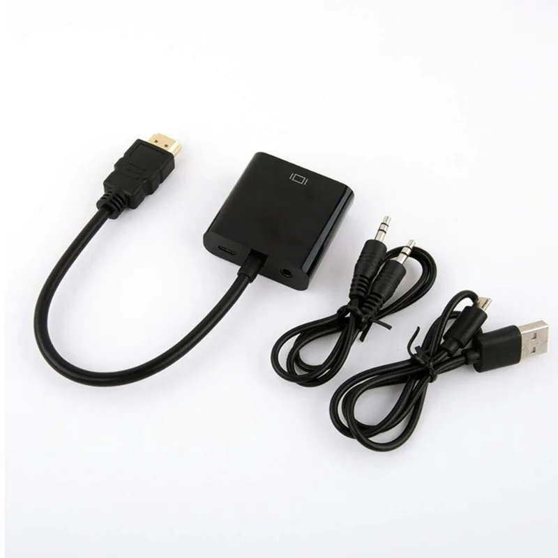 Konverter HDMI Ke VGA 1080P dengan Jack Audio 3.5Mm dan Catu Daya Antarmuka Android untuk Laptop PC HDMI PS4 Xbox & Lainnya