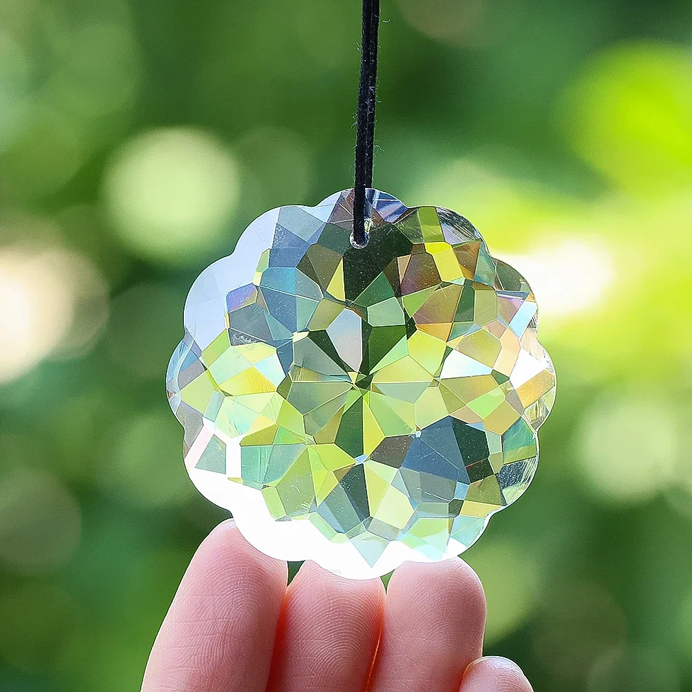 45mm Faceted Crystal Prism Ball Suncatcher Hanging Glass Rainbow Maker Light Refraction Pendant for Window Garden Balcony DIY