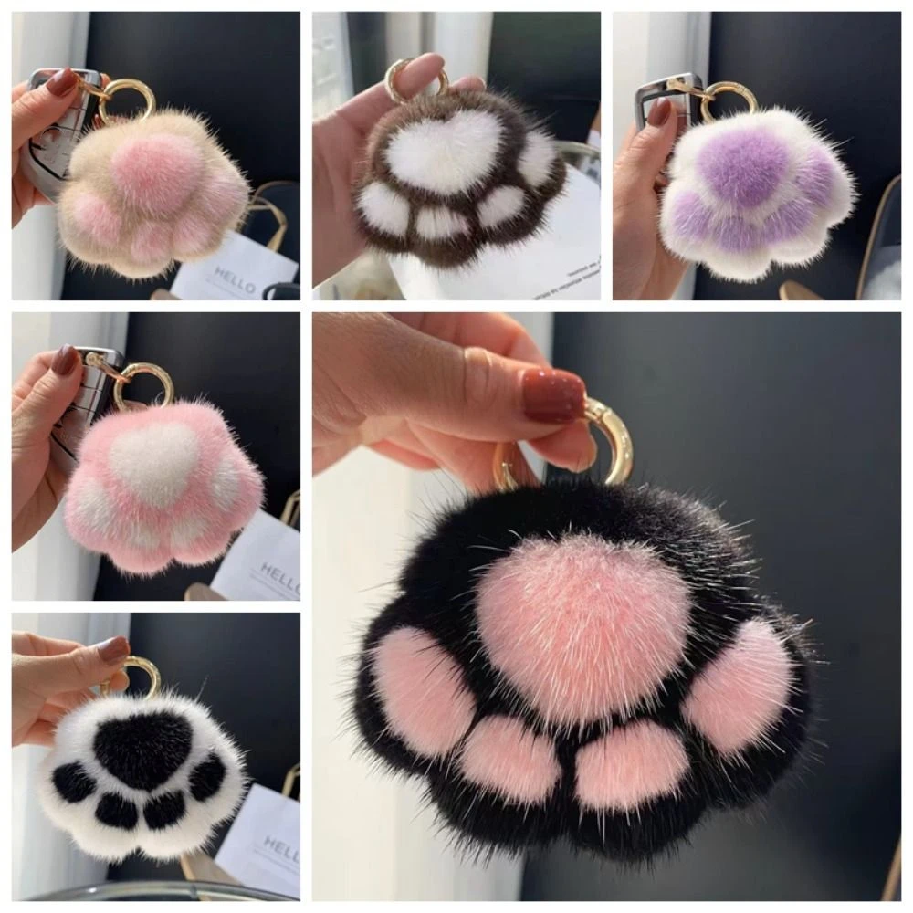 Stuffed Animal Cat's Paw Fur Keychain Furry Doll Love Cat's Paw Stuffed Keyring Pompom Plush Doll Plush Cat's Paw Pendant