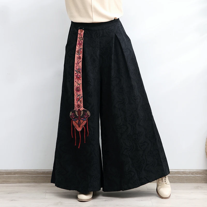 

TIYIHAILEY Free Shipping 2022 New Wide Leg Long Pants For Women Trousers Elastic Waist Casual Thick Winter Loose Cotton Linen