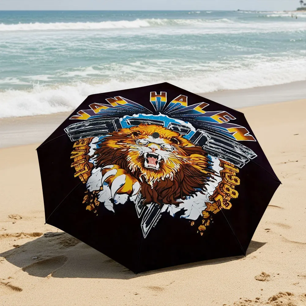 1PC Vintage Rock Band Lion Graphic Poster Print Compact Folding Travel Parasol Retro Hard Rock Music Theme Gift