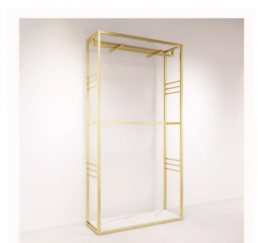 

Стеллаж для магазина одежды, напольная полка для женской одежды из нанозолотого цвета, двухслойная подвесная стойка для высокого шкафа