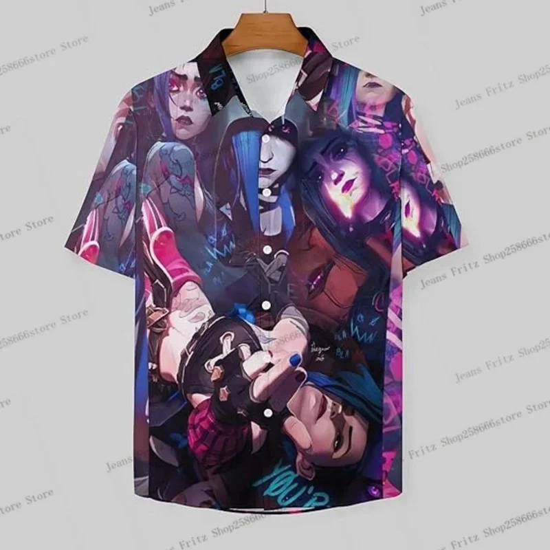 Popular Anime Arcane League Jinx 3D Printing Man/Women Casual Fashion Short Sleeves shirt Lapel Button Oversized Unisex Shirts
