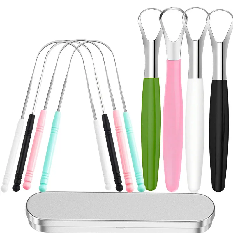 1/2/4 pcs Stainless Steel Tongue Scraper With Storage Case Oral Hygiene Care Coating Brush Cleaner Mouth Breath Cleaning Remover