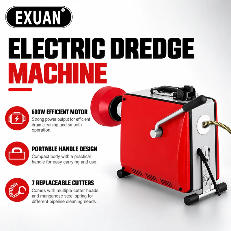 600W Automatic Electric Pipe Dredging Machine Sewer Dredger Toilet Floor Drain Dredging Cleaning Machine Drain Pipe Device Clean