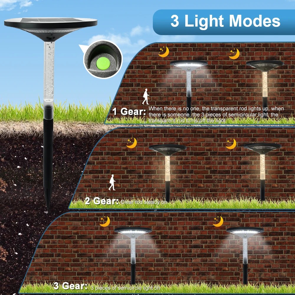 LED Tuin Solar Pathway Lights Outdoor Bewegingssensor Landschapsverlichting Pijlerlicht Waterdicht Transparante pijler Patio Yard Dri