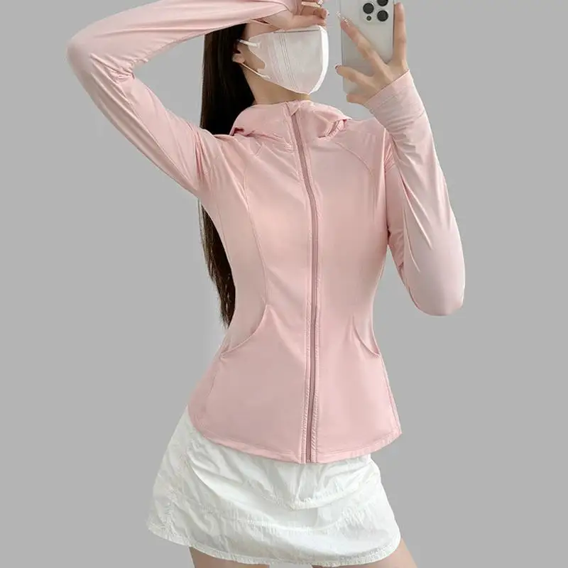 

Lulu Women's Long Sve Hoodie Jaet Casual Yoga Sportswear Slimming Sun Protection Skin Friendly Faionable Outerwear