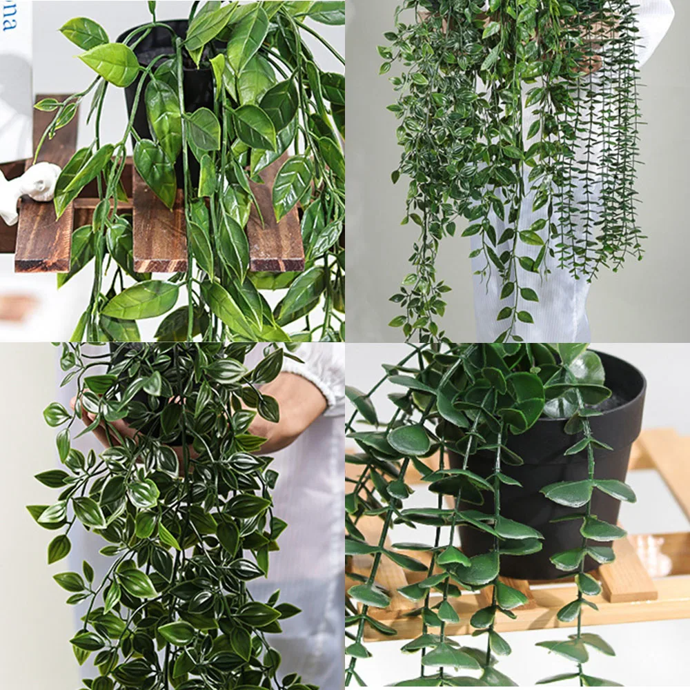 Potted Green Plant Artificial Eucalyptus Rattan Hanging Plant Suitable Mandala Vine for Wall Room Home Interior Shelf Decoration