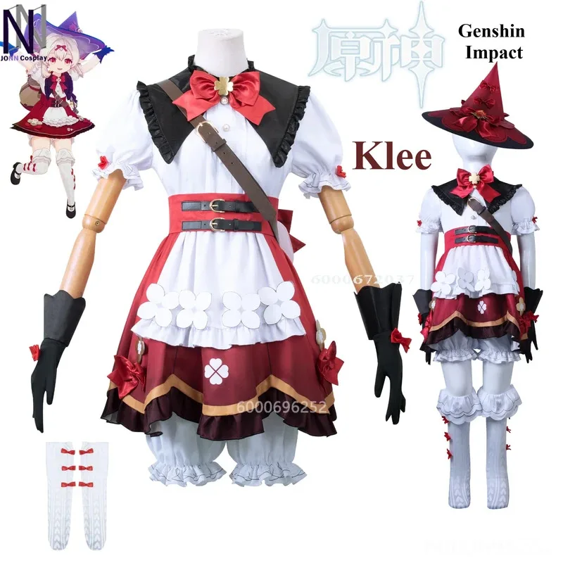 

Genshin Impact Game Klee Cosplay Witch Shoes for Kids Adult Wig Hat Plus Size New Skin Backpack Clothes Dress and Ears Outfit